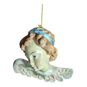 Vintage Ceramic Wall Hanging of a Cherub Angle with Wings Well Cared For
